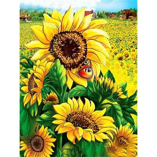 Cartoon Flowers Rose Sunflower DIY Cross Stitch 11CT Embroidery Kits Needlework Craft Set Printed Canvas Dropshipping