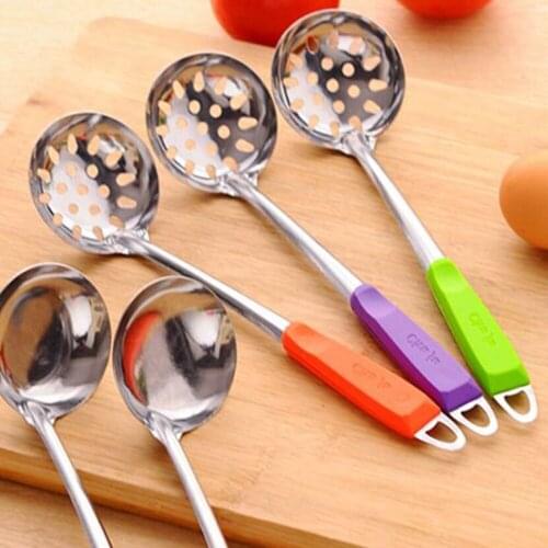 Stainless Steel Skimmer Strainer Soup Spoon Soup Ladle Kitchen Gadgets Handle Wall Hanging Candy Color Cooking Tools Accessories