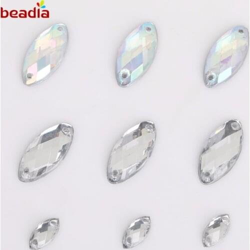 New Arrival 5*10/7*15/9*18mm Leaf Lucency Crystal Stone 2 Holes Sew On Rhinestone Acrylic Jewelry For Dress Clothes Sewing