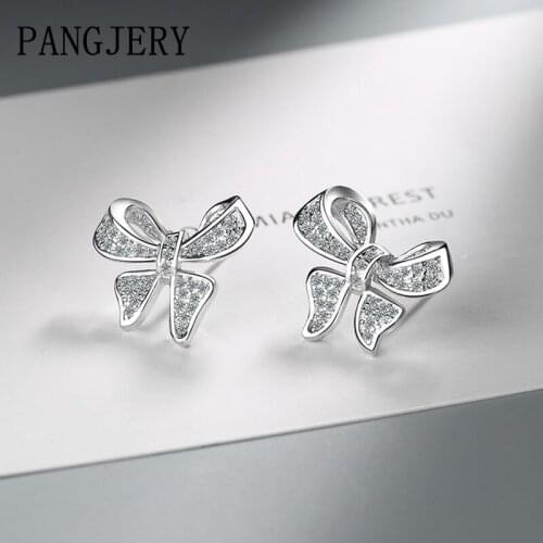 PANGJERY Prevent Allergy 925 Sterling Silver Earrings for Women Fashion Exquisite Simple Sweet Bowknot Anniversary Jewelry Gifts