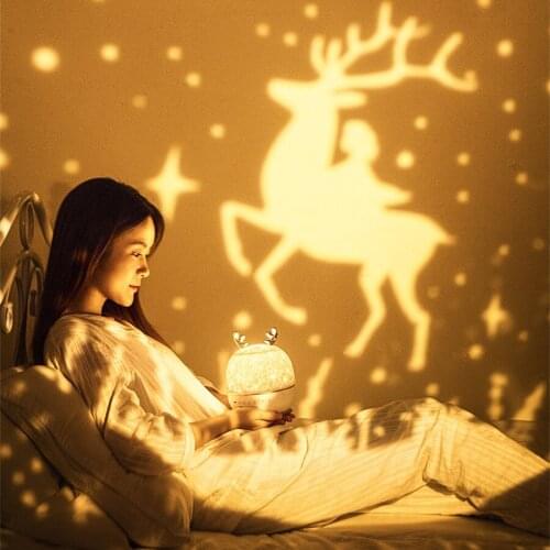 Deer Projector Night Light With BT Speaker Chargeable Starry Rotate LED Lamp Colorful Flashing Star Kids Baby Gift