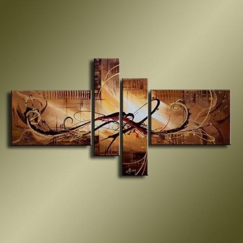 Hand-painted oil wall art Weak yellow morning Home Decoration Modern Abstract Oil Painting on canvas 4pcs/set DY-063