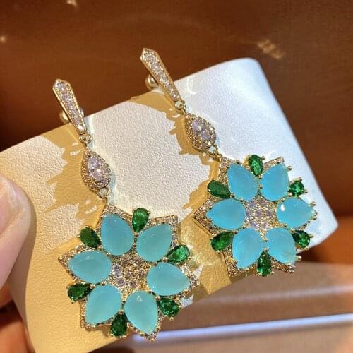 Colorful Lotus Flower Drop Earring High Quality Cubic Trendy For Women Jewelry Wedding Party Gift Crystal Zircon Fashion