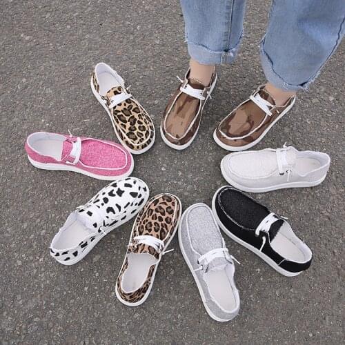 Solid Leopard Breathable Casual Sneakers Woman Flats 2021 Women Sneakers Canvas Shoes Spring Lace Up Round Toe Women Flat Shoes
