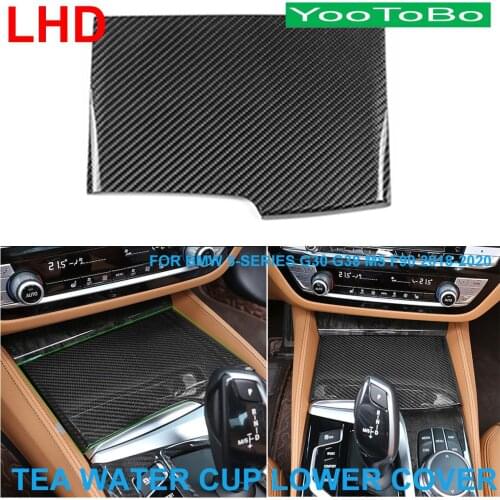 LHD Car Styling Real Carbon Fiber Console Tea Water Cup Lower Section Panel Cover Trim Sticker For BMW 5-Series G30 G38 2018-20