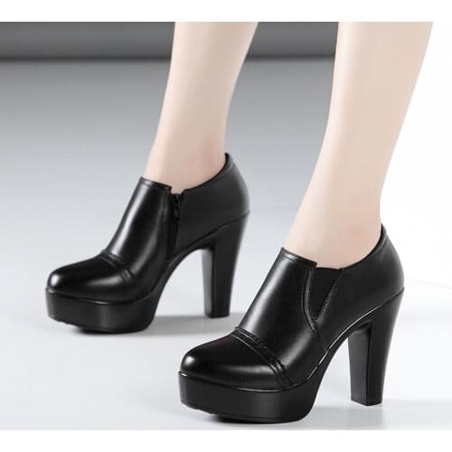 Plus Size 32-43 Block Heel Deep Mouth Platform Shoes Women Pumps 2020 Fall Winter High Heels Shoes Ladies Office Party Shoe