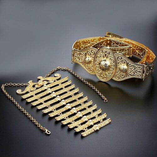 Sunspicems Caucasian Traditional Jewelry Women Robe Belt Breastplate Chest Chain Bridal Wedding Jewelry Sets Round Buckle Belt