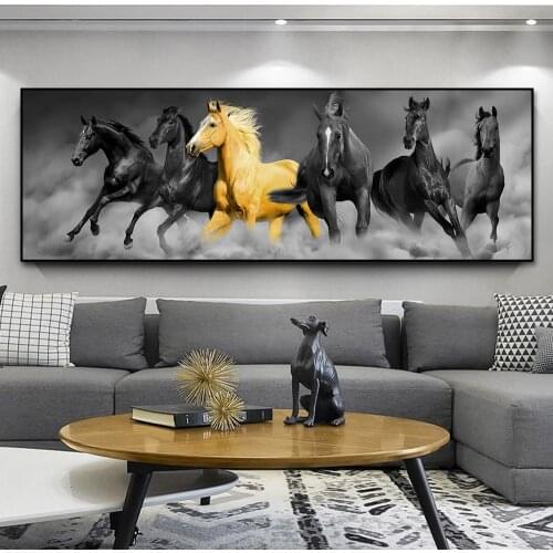 Gold Horses Modern Canvas Art Animals Wall Art Posters For Living Room Home Decor Cuadros Big Size Wall Canvas Print Paintings