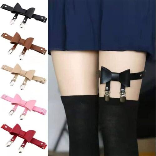 10PCS Brand Ladies Party Decoration Stretch Garter Belt Gift Harajuku Punk Style Bow Metal Double Duckbill Leather Garter Belt
