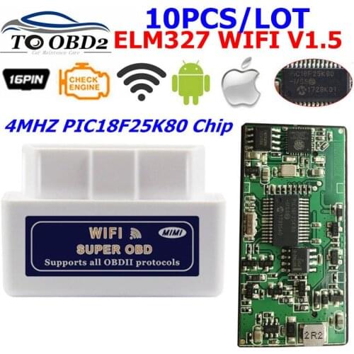 10PCS/LOT ELM327 WIFI PIC18F25K80 Hardware V1.5 Works 12V Diesel Cars ELM 327 WiFi 1.5 For Android/iOS/Computer System