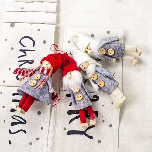 2019 Christmas Wooden Hanging Dolls Pendant Decor Home Christmas Button Girl Ornaments Christmas Tree Decoration New Year Gifts