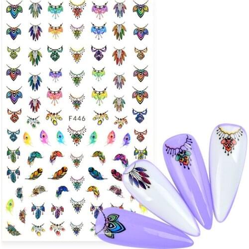 2021 NEW Indian Ethnic Style Dream Catcher Designs 3D Nail Art Stickers Feather Series Decal Template Diy Nail Tool Decorations