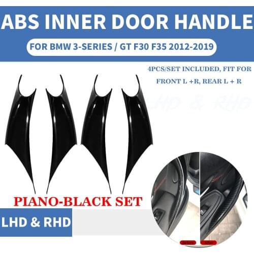 4PCS Car Styling Interior Door Panel Handle Inner Pull Protective Frame Cover Trim Black For BMW 3/GT 4 Series F30 F35 2013-19