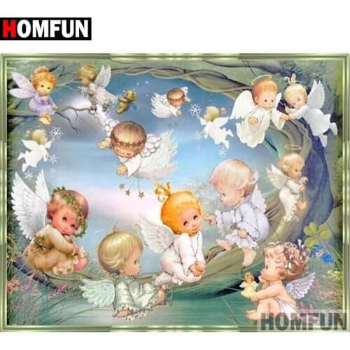 HOMFUN Full Square/Round Drill 5D DIY Diamond Painting "Angel child" 3D Diamond Embroidery Cross Stitch Home Decor A18999