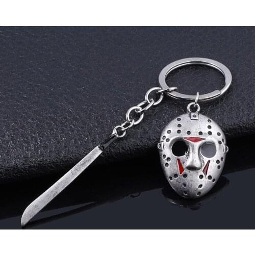 Horror Movie Friday The 13th Jason Voorhees Mask & Machete Alloy Key Chains Keychain Key Chain Keyring