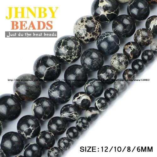 JHNBY Black Imperial pine beads Natural Stone High quality Round Loose beads 6/8/10/12MM Jewelry bracelet accessories making DIY