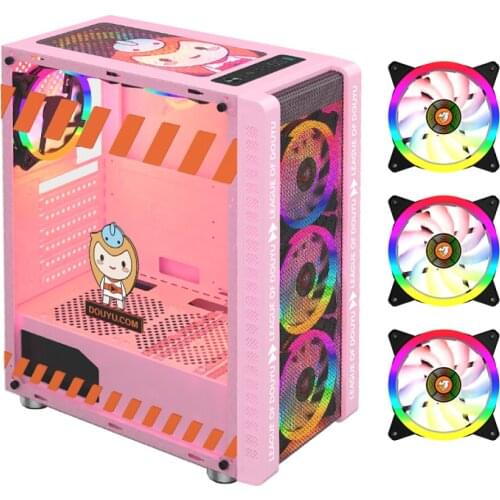330-9 Gaming Computer Case Host Supports ATX MICROE ATX Motherboard 240mm Water Cooler Game Chassis Case RGB Pink for Gaming PC