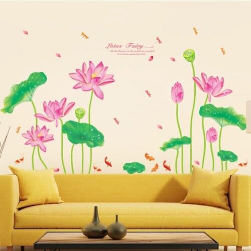 Lotus Flowers Wall Decals Living Room Sofa Backdrop Wall Stickers Decor Self-adhesive Girl Room Decor Bedroom Aesthetic Posters