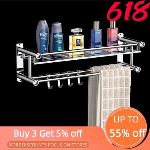Towel Holder No Punching Bathroom Towel Rack Stainless Steel Towel Hangers for Bathroom with 4 Hooks