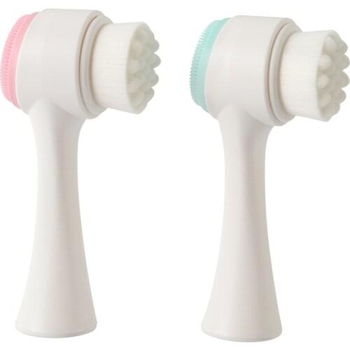 Double-sided silica gel cleansing brush soft fiber cleansing brush portable facial massage skin care tool