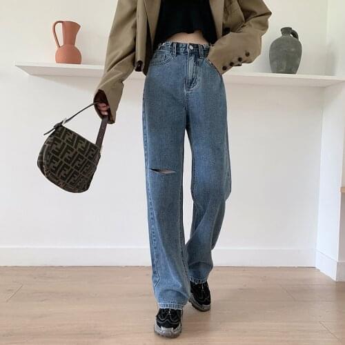 Jeans Women Solid Vintage High Waist Wide Leg Denim Trousers Simple Students All-match Loose Fashion Harajuku Womens Chic Casual