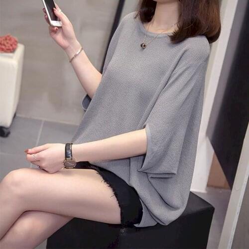 2021 Spring Summer New Womens Plus Size T-shirt Ice Silk Knitted Bat Shirt Thin Tshirt Bottoming Shirt Wearing Outside Top Women