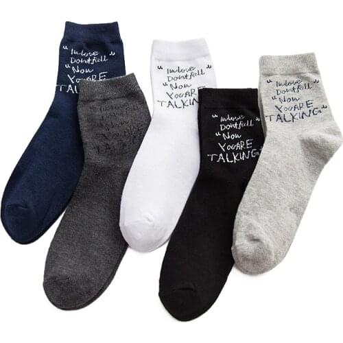 Cotton Mens Socks Trend English Alphabet Socks Mens Business Socks Summer Women Cotton Socks Black White Long Socks