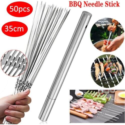 50pcs Stainless Steel BBQ Barbecue Needles Sticks Outdoor Grill Skewer Kebabs Kitchen Barbecue Tool Kit With Storage Box