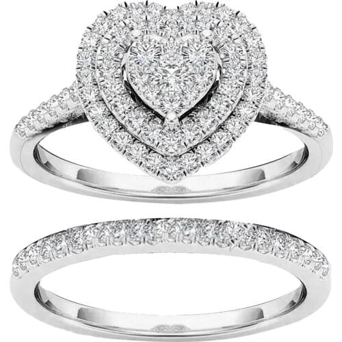 2pcs Diamond Ring Jewelry Engagement Wedding Band Rings For Women Bridal Charm Party Bijou Jewelry Gift Free Shipping