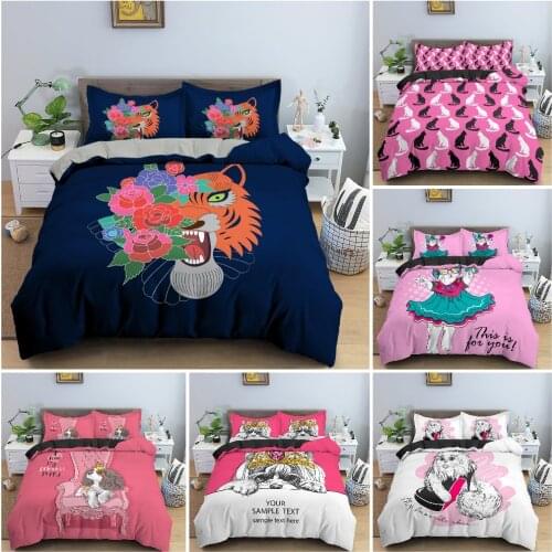 Cute Cartoon Animal Duvet Cover Set Bedclothes Soft Bedding Set Pink Girl Bedroom Decor Quilt Cover Single Twin King Queen Size