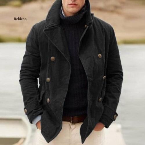 Mens Fashion Solid Color Loose Coat Spring Long Sleeve Turn-Down Collar Casual Jacket Vintage Pocket Button Male Streetwear