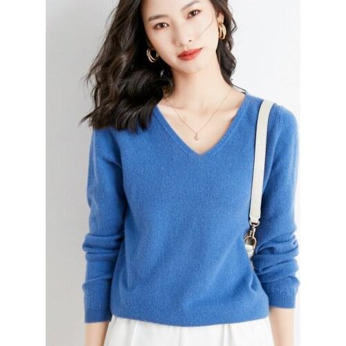 Fashion Cashmere Sweater Women V-neck Pullovers Womens Winter Sweaters Jumpers Knit Female Long Sleeve Thick Loose Pullover