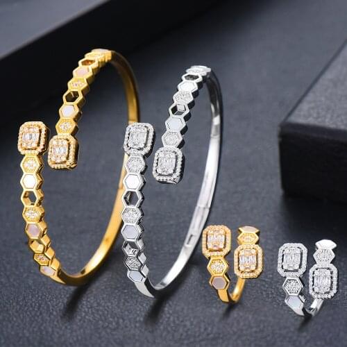 Trendy Luxury Splicing Sparkling Bangle Ring Jewelry Set For Women Girl Gift Accessories High Quality Cubic Zirconia
