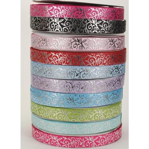 New sales 7/8 " 22 mm flowers pattern foil sliver ribbon print grosgrain tape ribbon free shipping