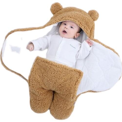 Newborn Hooded Wrapper Spring And Autumn Swaddle Sleeping Bag Kick-Proof Quilt Double Lamb Velvet Blanket Four Colors