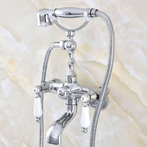 Wall Mount Polished Chrome Bathroom Tub Faucet Hand Shower Bathtub Filler Tap Set 3-3/8" zqg421