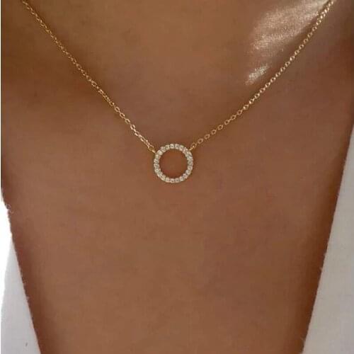 Simple Crystal Round Circle Exquisite Necklace Pendant Women Fashion Personality Clavicle Chain Necklaces Collares Jewelry
