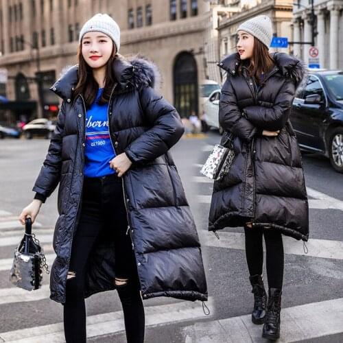 Down Jacket Womens Long below the Knee Long 2020 New Big Fur Collar Thickened Fashion Loose-Fitting European Winter Clothes