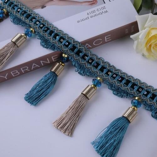 QGVLish 12M/lot Metal Decor Curtain Tassels Fringe Lace Trim DIY Sewing Sofa Stage Valance Curtain Accessories Lace Ribbon Belts