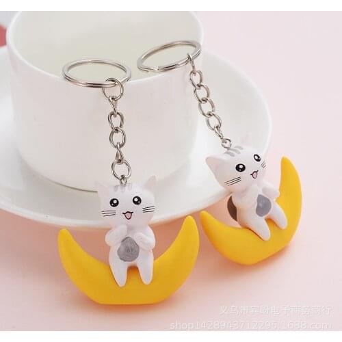 Rainbow Animal Luminous Cat .Keychain Moon Silica Gel Decompression Key Chain Women Car Bag Decoration Girl Party Gift