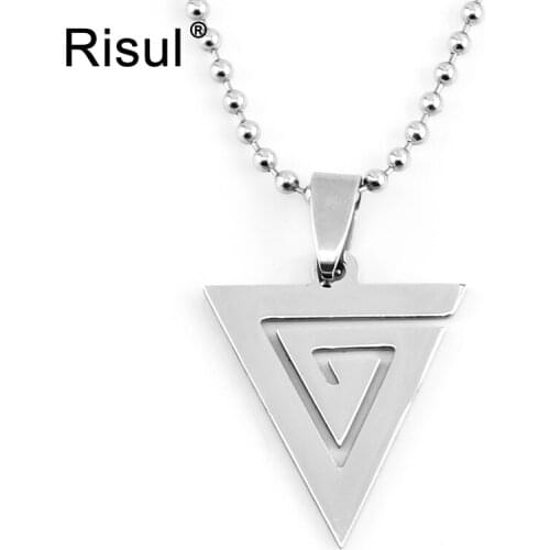 Risul inverted triangle symbol pendant Necklace 50cm ball chain Stainless steel mirror polish charms wholesale 50pcs
