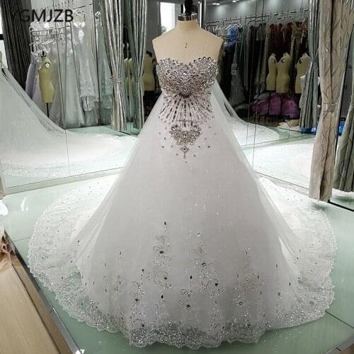 Vestido De Noiva Real Photo Luxury Wedding Dress Ball Gown 2018 Sweetheart Beaded Crystal Long Train Bridal Gown Bride Dresses