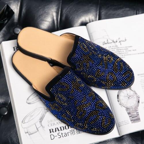 FIXSYS Men Casual Slippers Fashion Diamond Mules Lightweight Half Shoes for Man Breathable Slip-on Half Loafers Outdoor Sandals