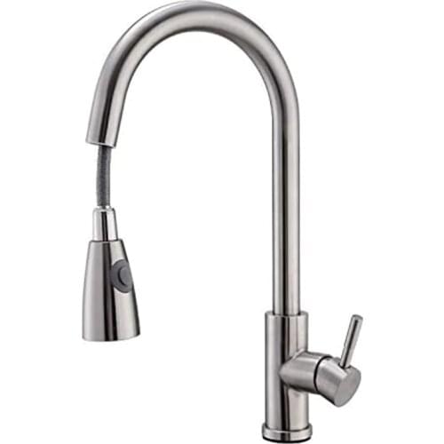 QUEEXU Kitchen Faucets Single Handle Kitchen Sink Faucet Brushed Nickel Stainless Steel Pulldown Head Faucet w/Flexible Pullout