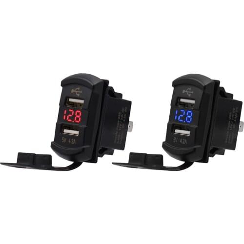 Waterproof Rocker Style Car Marine Motorcycle USB Charger with LED Light Voltmeter 4.2A Dual USB Power Socket Adapter