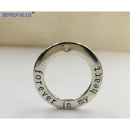 High Quality 20 Pieces/Lot Diameter 29mm Antique Silver Plated Forever In My Heart Annulus Inspiration Love Charm Pendant