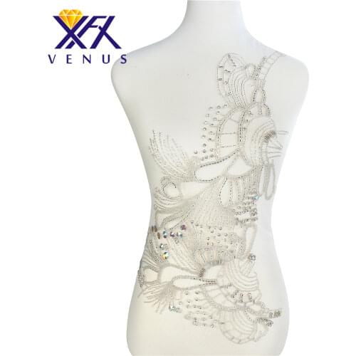 XINFANGXIU Handmade Elegant Rhinestone applique large size beads applique patches crystal patches large for dress decoration