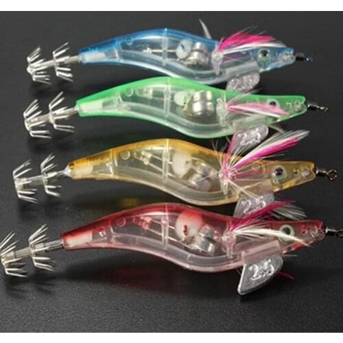 1Pc Shrimp Fishing Lure LED Luminous Jig Squid Hook Bait Tackle Glow in Water Artificial Trout Bait Single Hook Tackle Jig