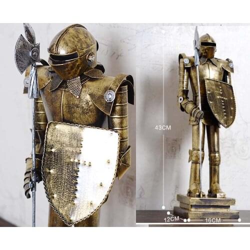 43CM LARGE -Christmas GIFT TOP COOL fashion office home shop bar decorative art Retro Iron Roman armor Warrior art statue-JS6017