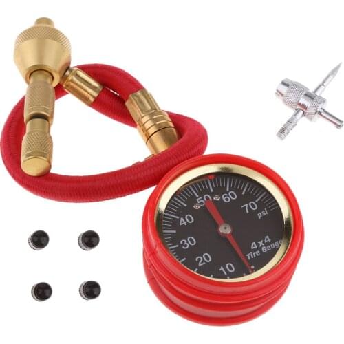 70psi Car Adjustable Tire Air Pressure Inflator Gauge Tyre Mechanical Pointer Auto Tester & Valve Cap For Auto Truck Motorcycle